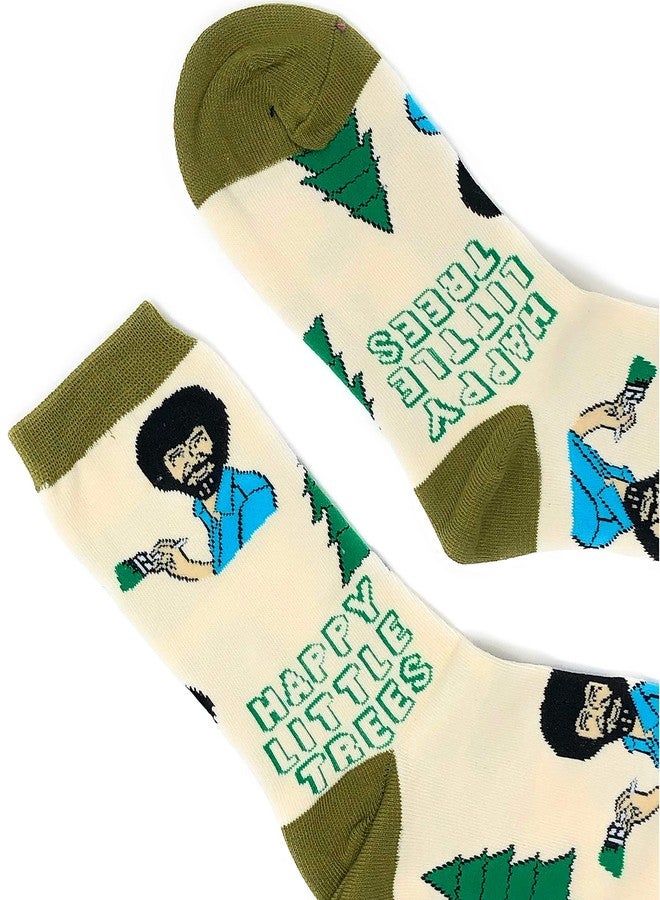 ooohyeah Men's Novelty Crew Exclusive Crew Socks for Bob Ross, Funny Crazy Dress Cotton Socks, Always Happy Trees, Size 8-13 - Image 3